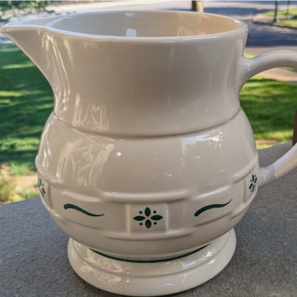 Longaberger Pottery Green Woven Traditions Large 7.25" Pitcher 64oz/2 qt